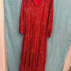 Joy Joy Vibrant Red Maxi Dress with Dotted Pattern